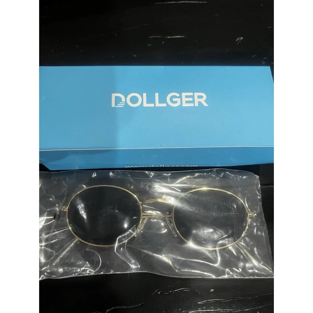 Dollger Retro‎ Oval Sunglasses Gold Metal Frame Black Lens RY027 Vintage Style